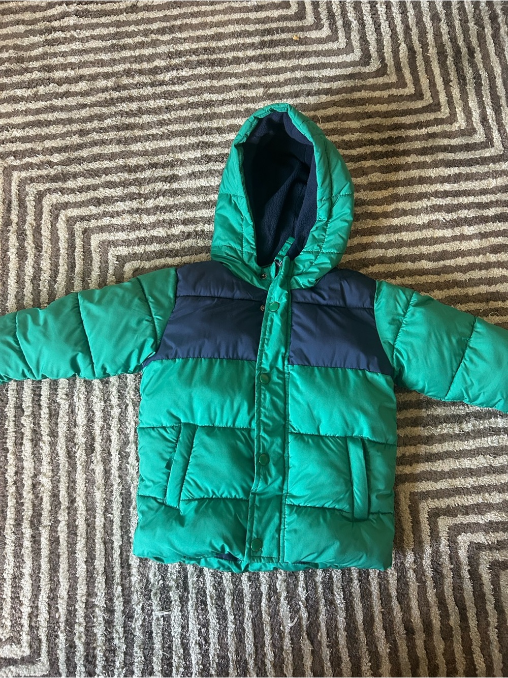 Amazon Essentials Kids Green & Navy Puffer Jacket with Hood
